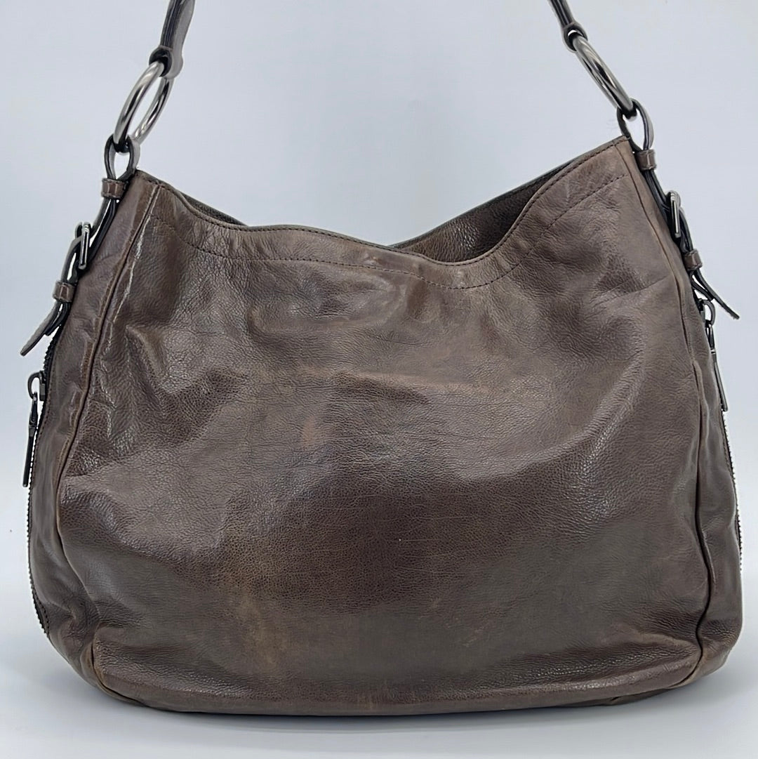 Prada Grey Vitello Shine Leather Top Handle Bag Prada