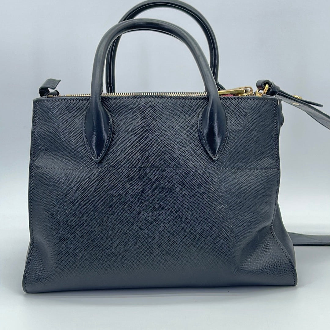 Prada Saffiano Double Zip Top Grey Leather Tote Bag – EVEYSPRELOVED