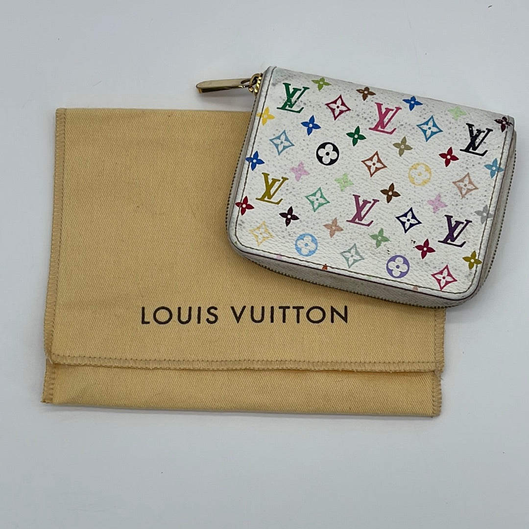 PRELOVED Louis Vuitton White MULTICOLOR Mini Zippy Wallet TS1130