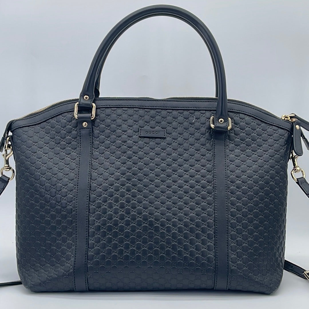 Black Leather Micro GG Guccissima Boston Bag W/Strap – Hieda Natasha