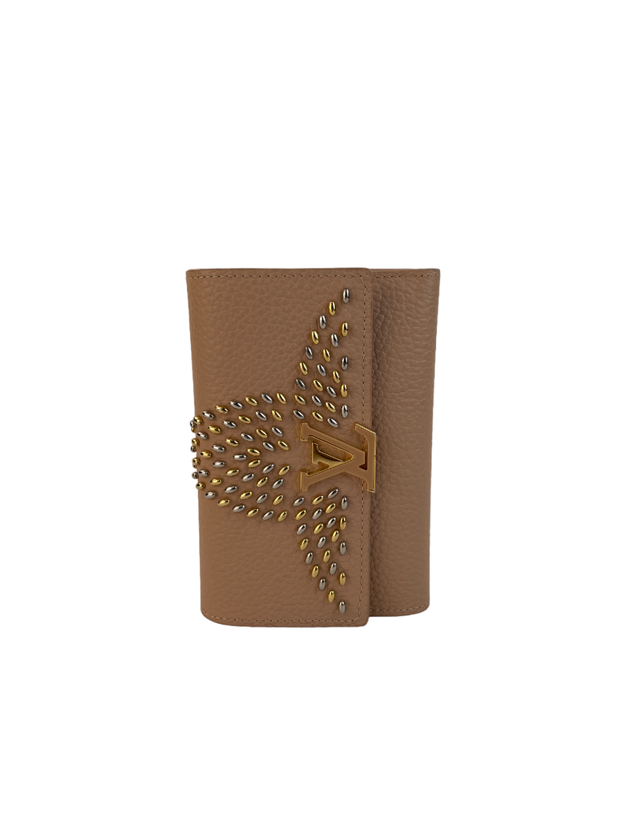 Louis Vuitton Capucines Compact Wallet Embellished Leather Neutral