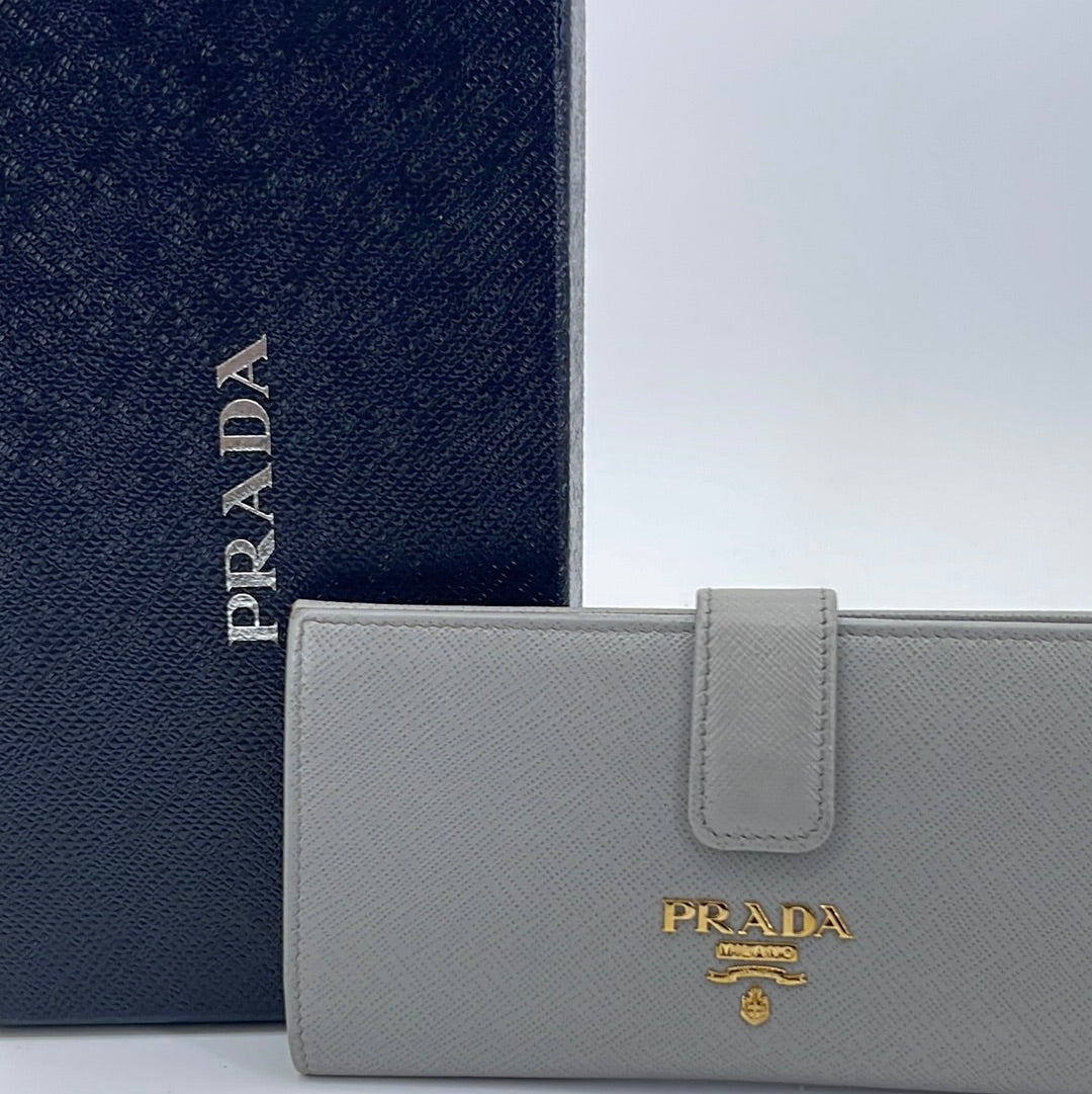 Preloved Prada Blue Leather Long Continental Wallet 224 042023
