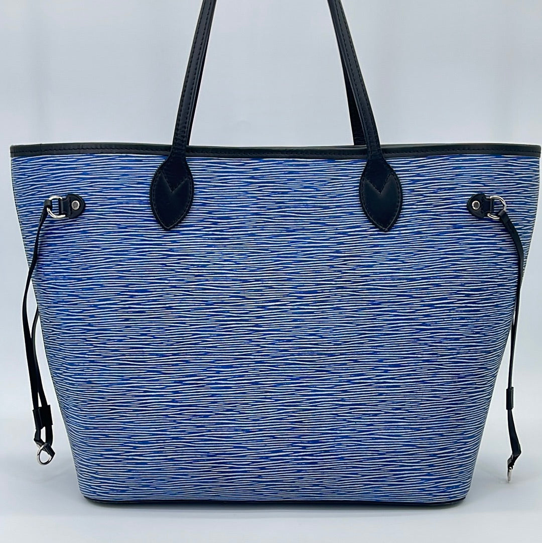 Neverfull leather tote Louis Vuitton Blue in Leather - 34737273