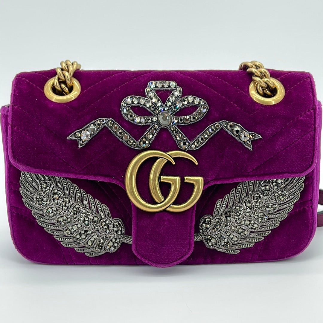 Pre Loved Gucci Marmont Bag in Purple Velvet