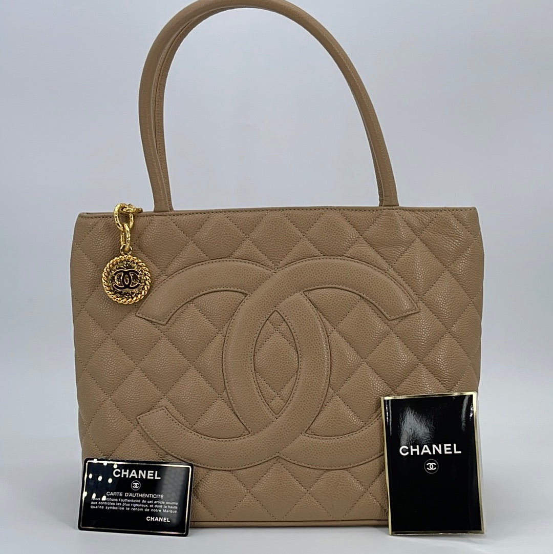 Buy Pre-Owned Chanel Medallion Tote Beige Caviar Leather