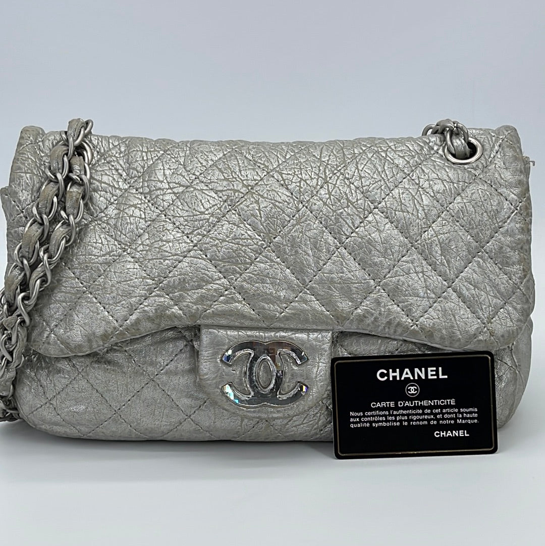 Auth Chanel V Stitch W Chain Women's Leather Shoulder Bag Black