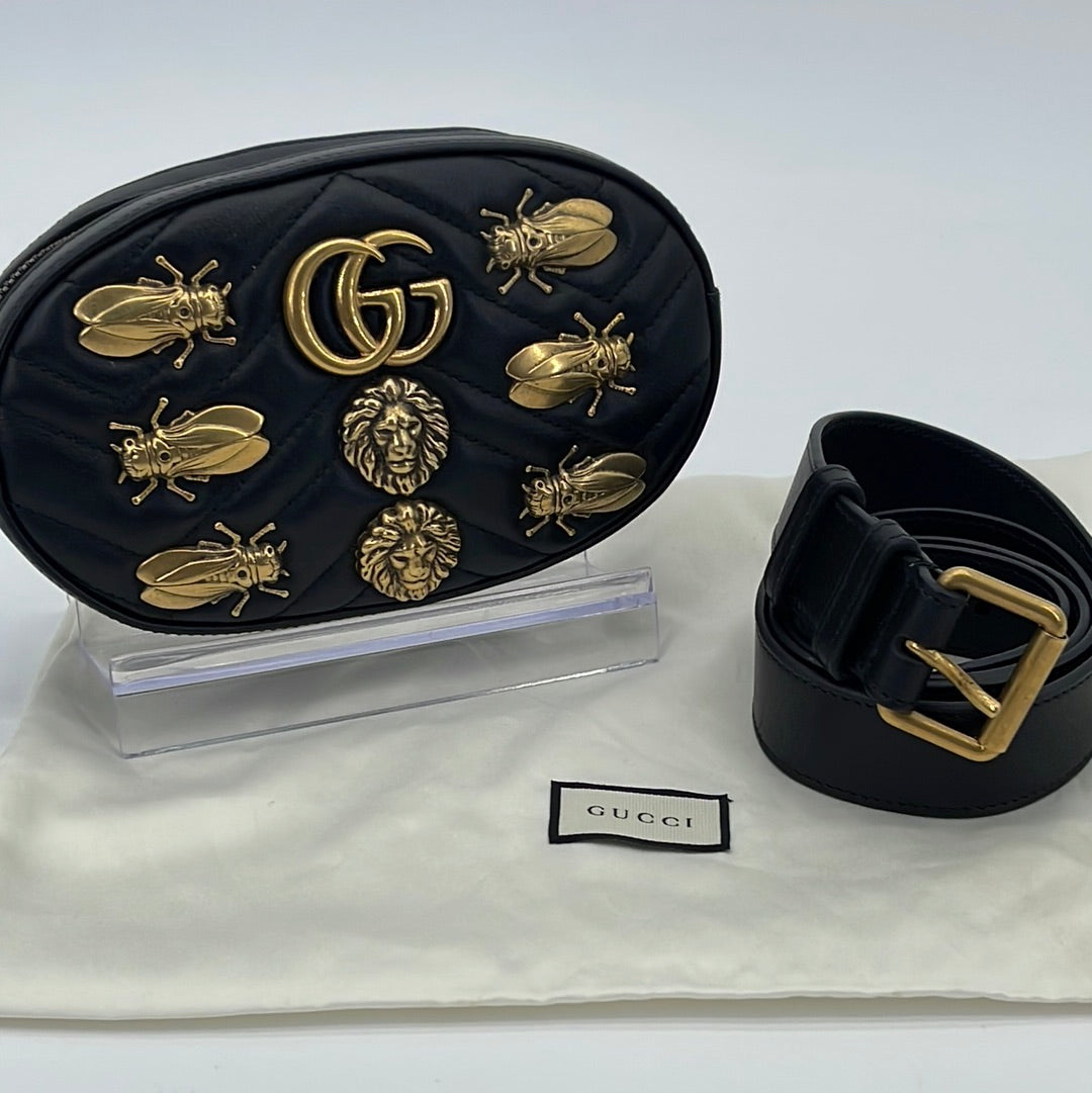 Gucci Black GG Marmont Matelasse Belt Bag