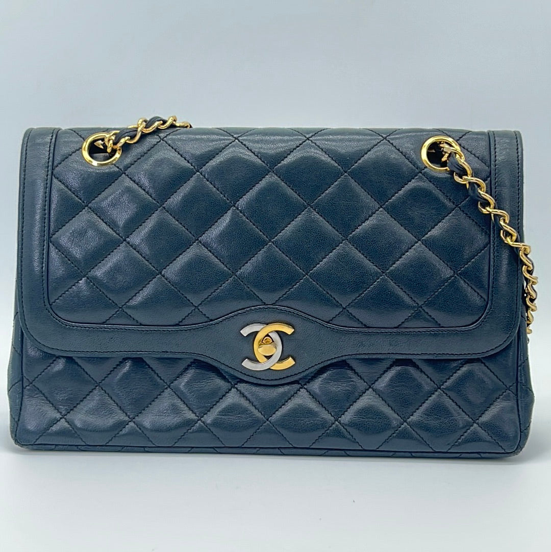 Vintage Chanel Paris Limited Double Flap Quilted Black Lambskin Shoulder Bag HX3B6DR 063023 Off