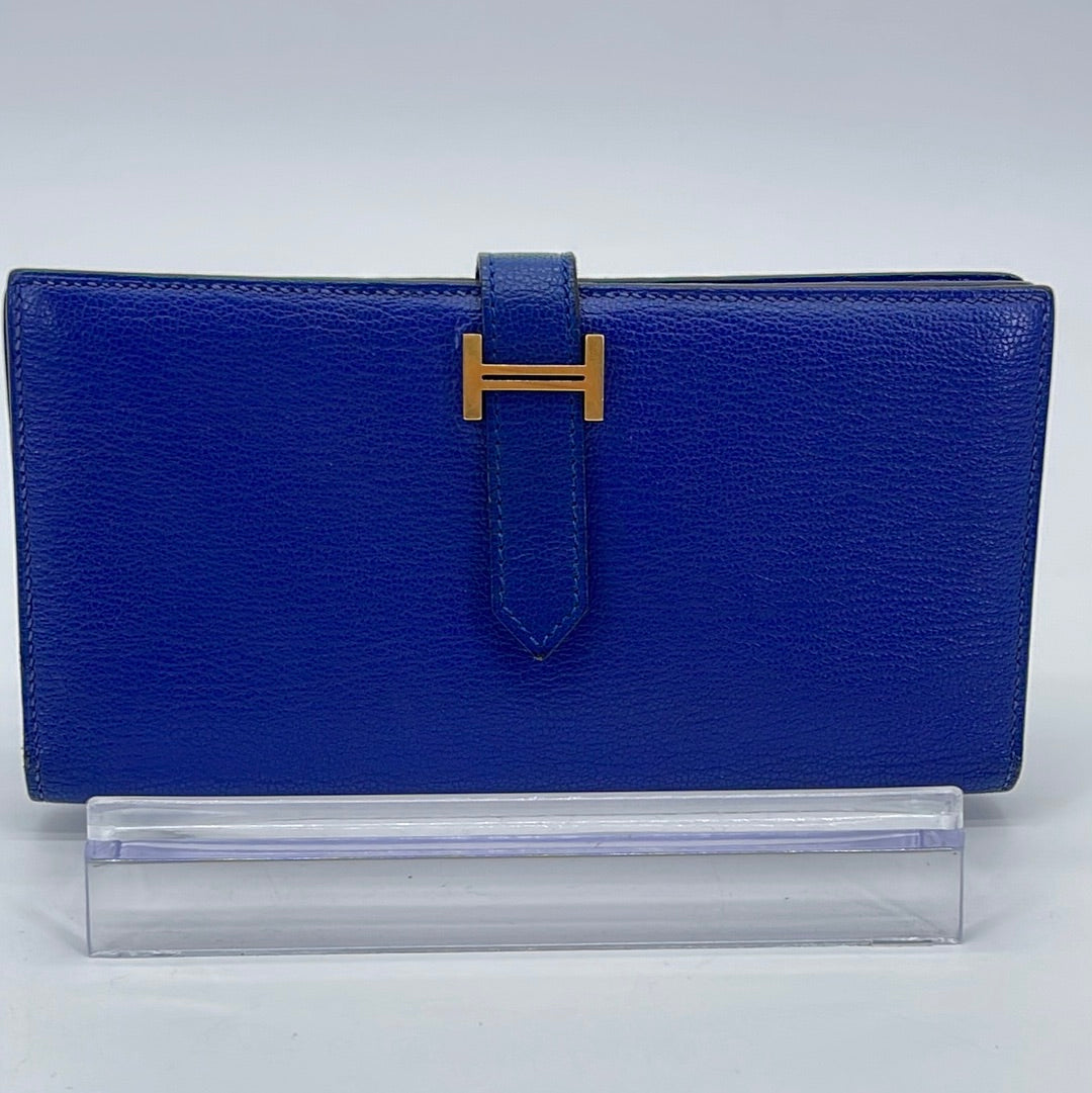Béarn leather wallet Hermès Blue in Leather - 33643603