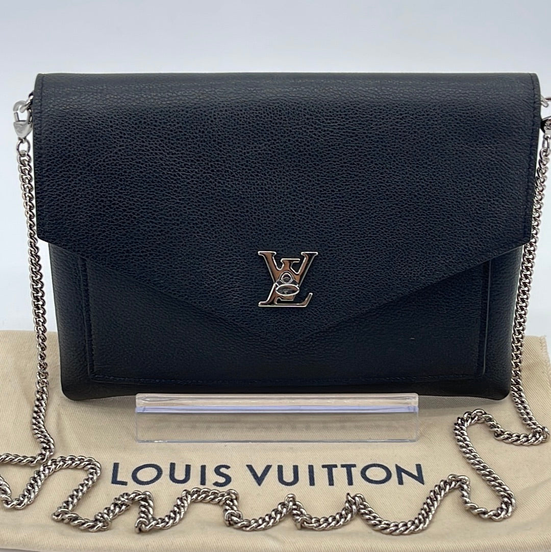 LOUIS VUITTON Soft Calfskin My Lockme Chain Pochette Black | FASHIONPHILE