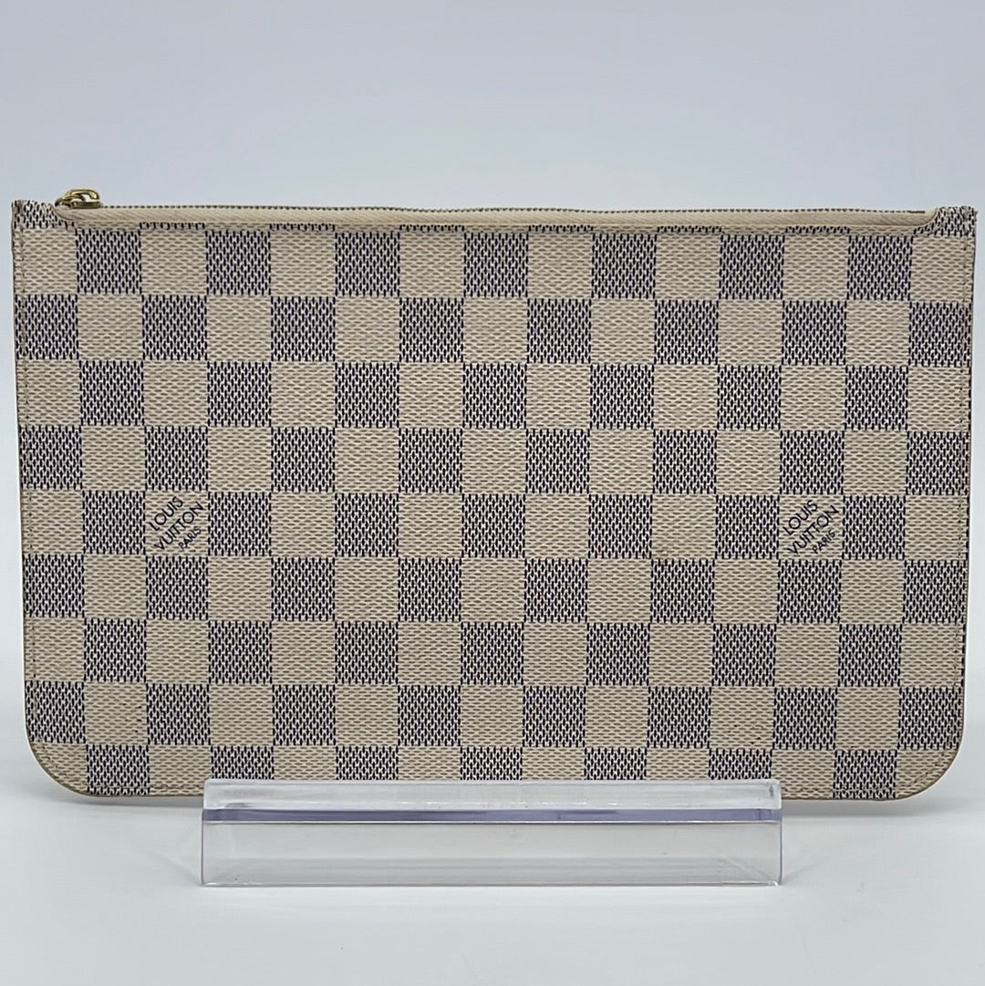 Louis Vuitton Damier Azur Beige Neverfull mm Pochette Clutch