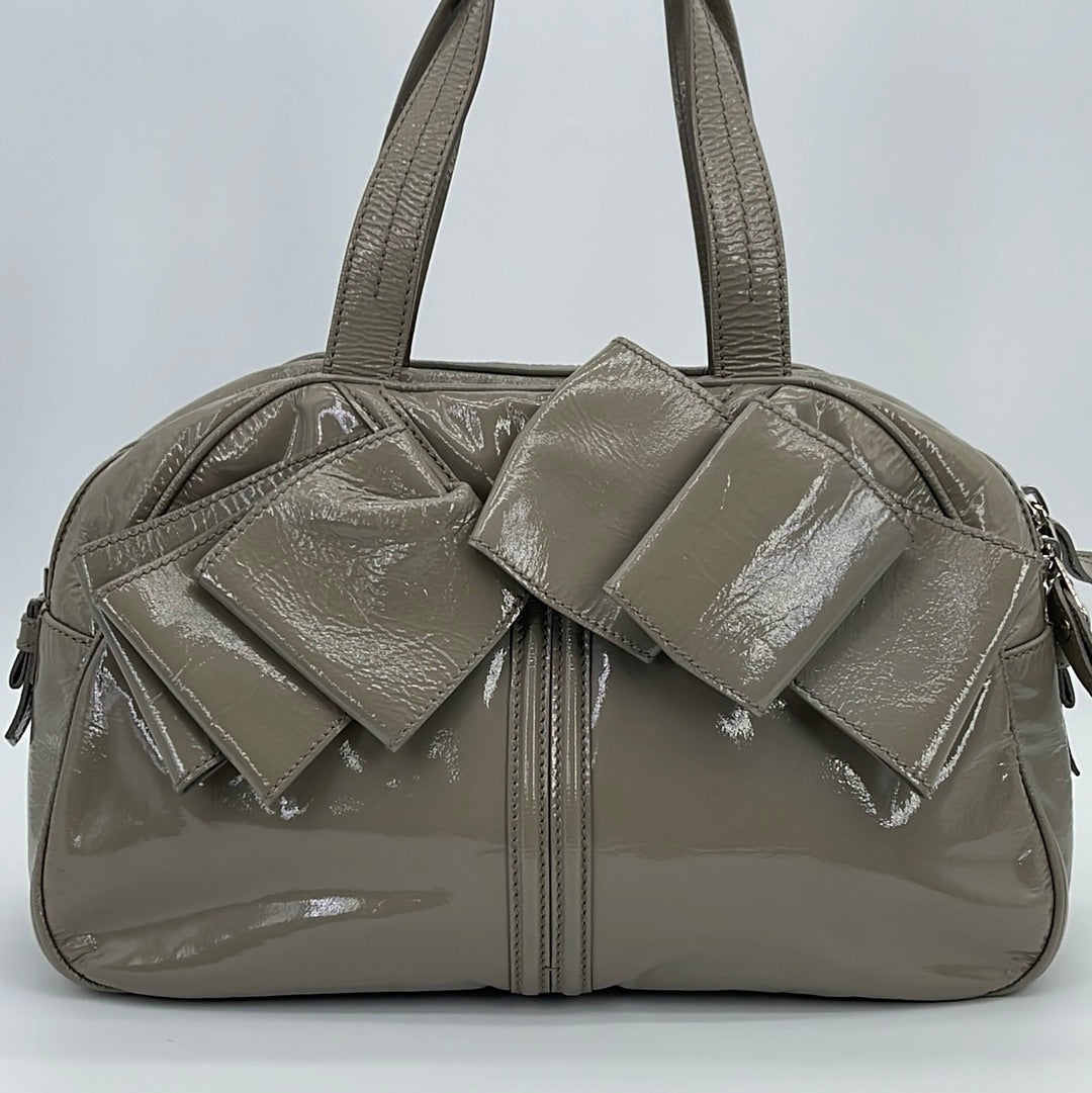 Preloved Saint Laurent Grey Patent Leather Obi Bow Bowler Bag