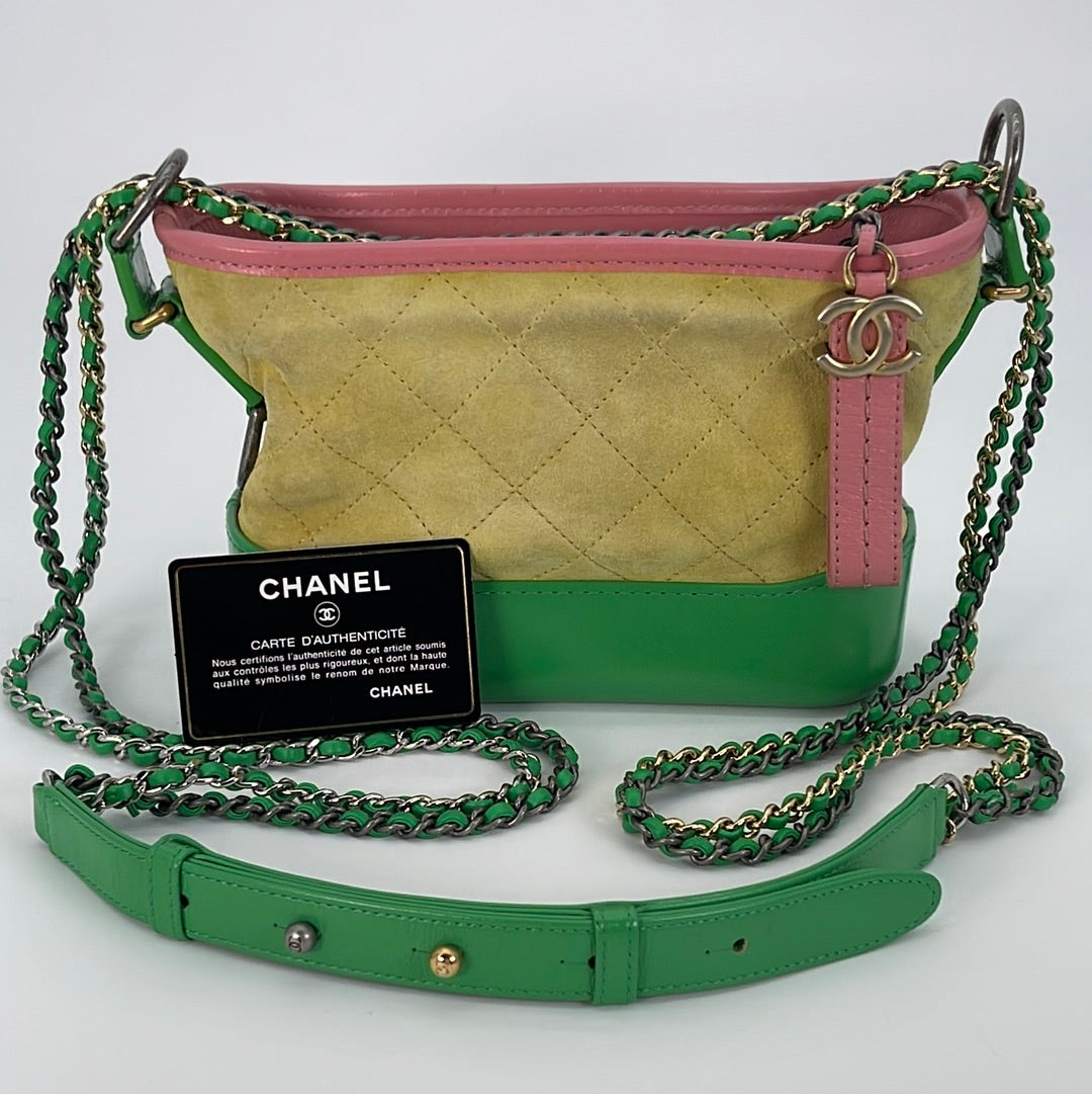 Preloved Chanel Yellow Quilted Suede and Green Leather Gabrielle Crossbody Bag 24327412 080823