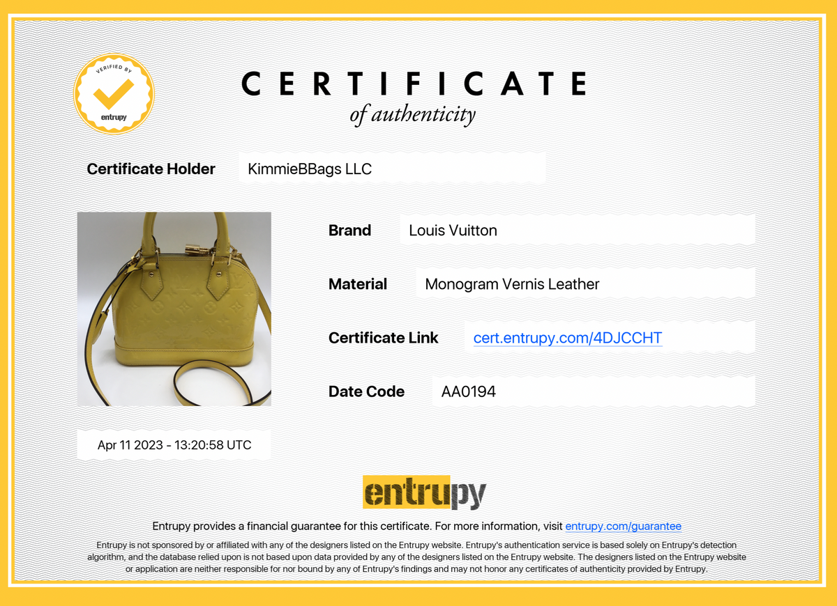 PRELOVED Louis Vuitton Yellow Vernis Alma BB Bag AA0194 041023