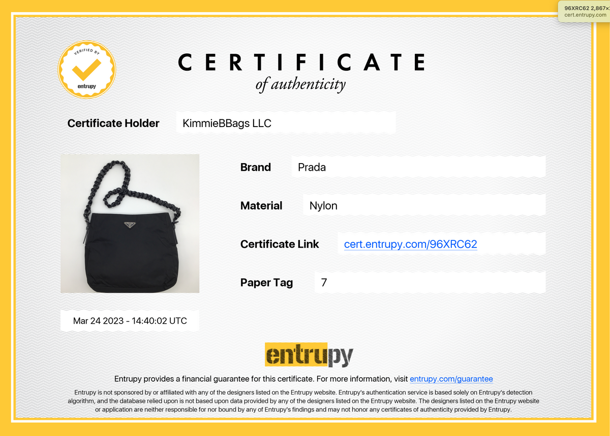 Prada bag 2024 certificate of authenticity