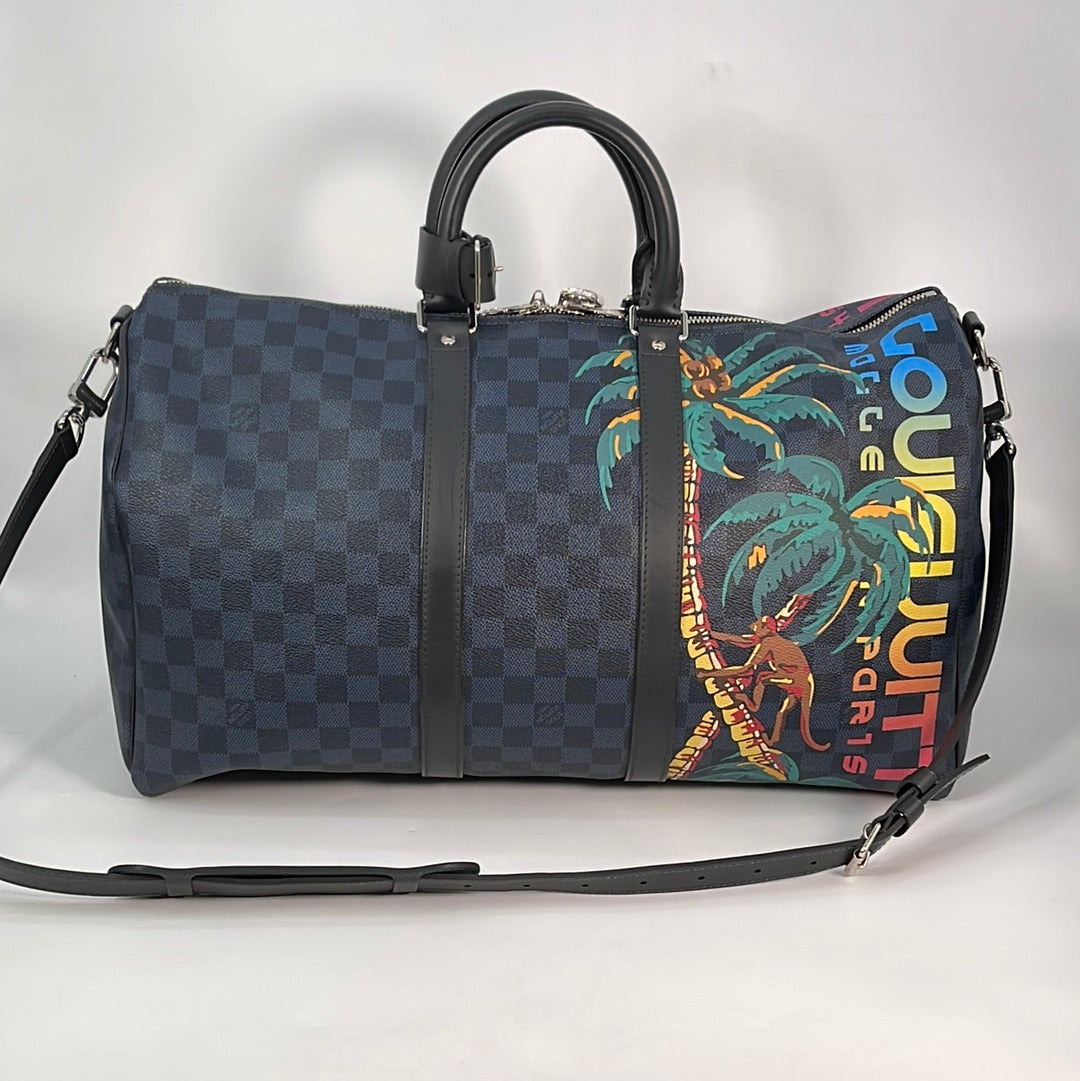 Louis Vuitton Damier Cobalt Keepall Bandouliere 45 Boston Bag N41349 Auction