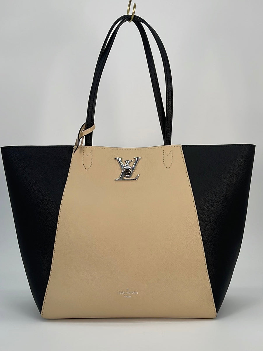 Preloved Louis Vuitton Cream and Black Leather Lockme Cabas Tote FL411 –  KimmieBBags LLC