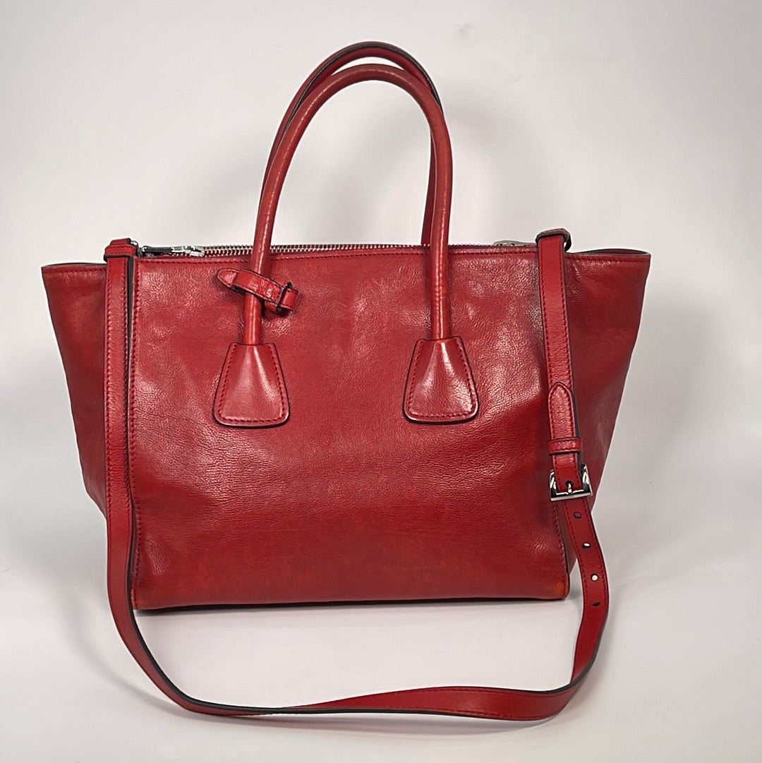 NEW $1450 PRADA Red Nylon & Leather LARGE TRAVEL TOTE 2-Way