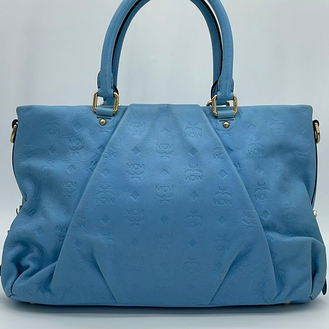 Mcm Light Blue Leather First Lady Top Handle Bag