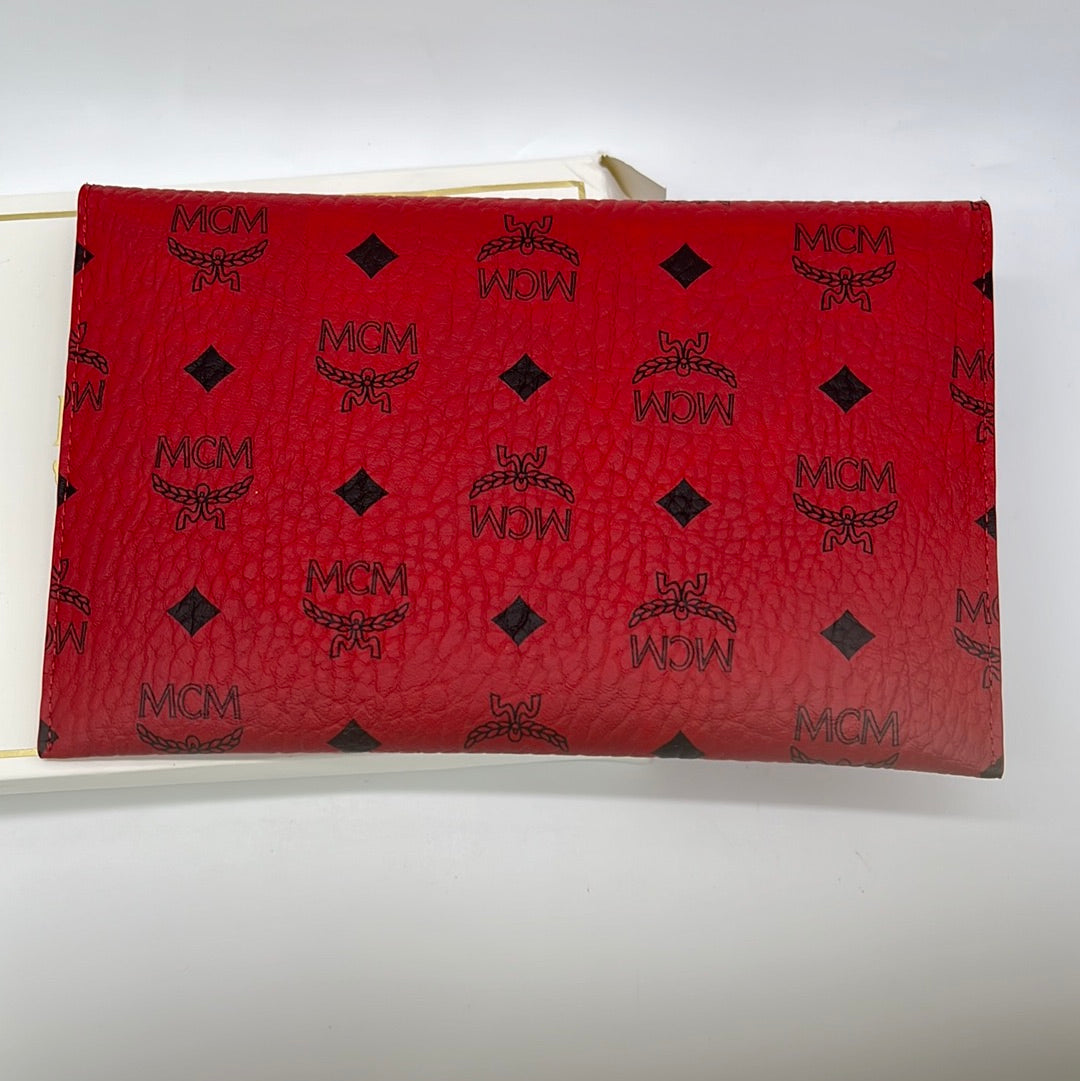 PRELOVED MCM Coated Visetos Canvas Red Envelope Clutch 924JH3R