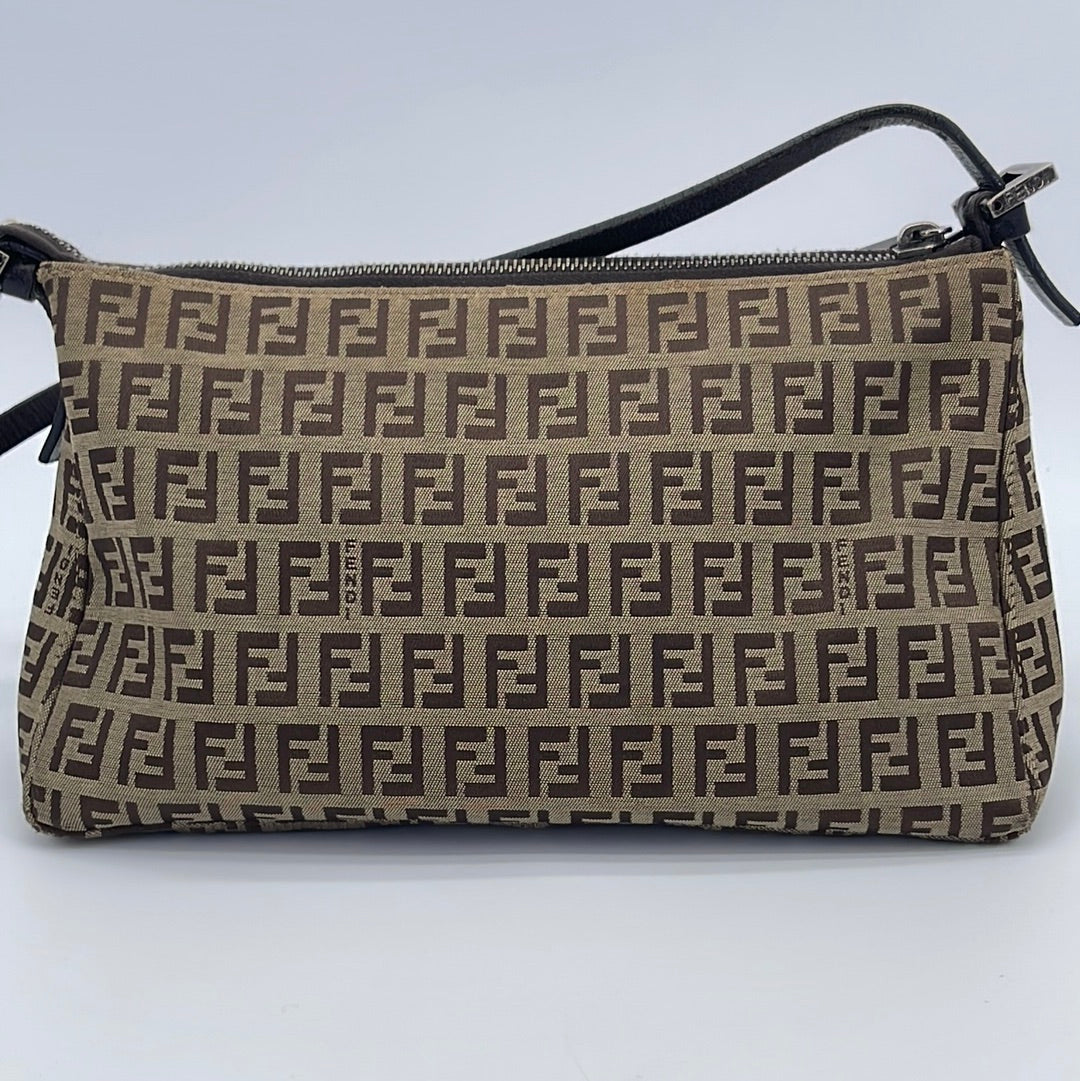 FENDI BROWN ZUCCA LOGO CANVAS SHOULDER POCHETTE - Still in fashion