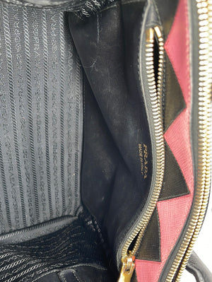 Prada Black Saffiano Leather Double Handle Tote Bag w. Red