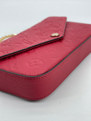 Authentic Louis Vuitton Felicie Pochette Red Empreinte Leather Zip