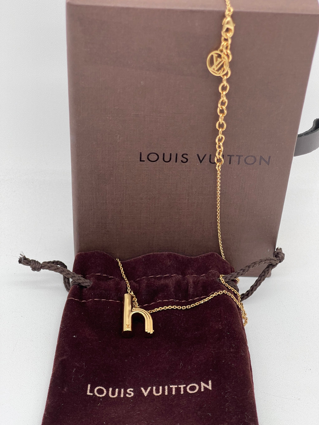 Preloved Louis Vuitton Gold Letter H Necklace LE0147 112624 H