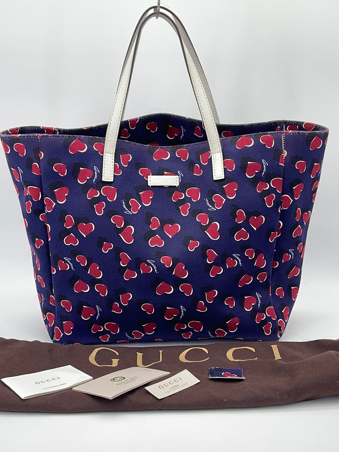 Gucci Women's Blue Canvas Handbag Heartbit Print Tote Bag 282439 4160