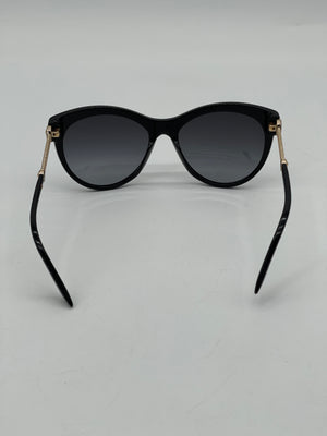 Pre Loved Versace Black Cat eye Chain Medusa Head Sunglasses with gold metal stems with Black Gradient lenses. BV00741214F 100724 P