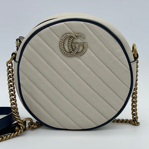 Gucci GG Marmont Round Shoulder Bag Mini White in Matelasse