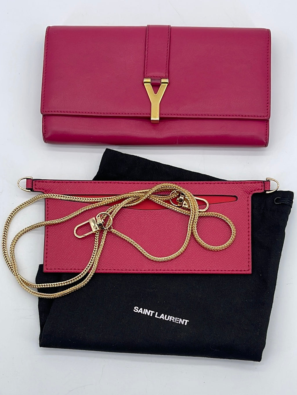 Saint Laurent Red Leather Classic Baby Monogram Chain Bag at
