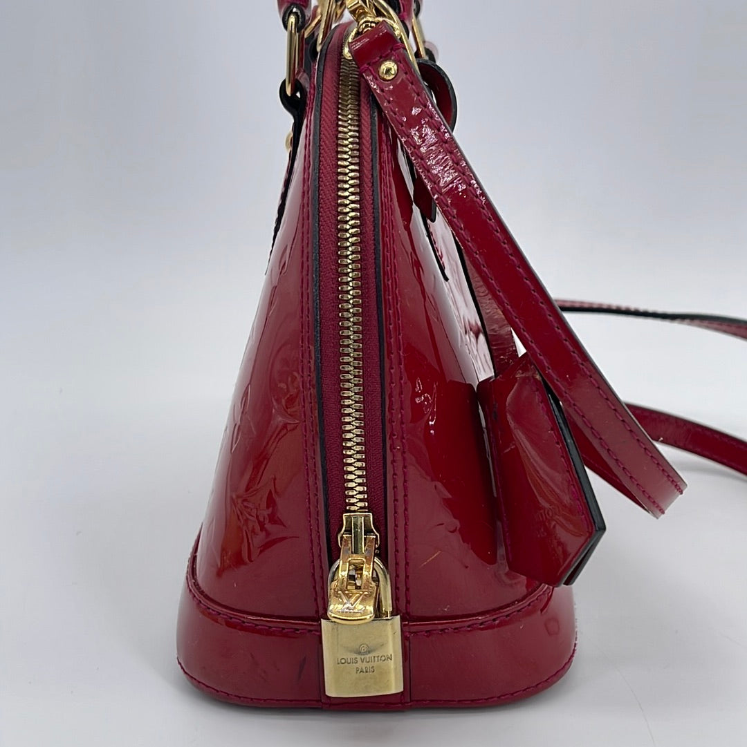 LOUIS VUITTON Handbag M93596 Alma GM Monogram Vernis Red Red Women Used