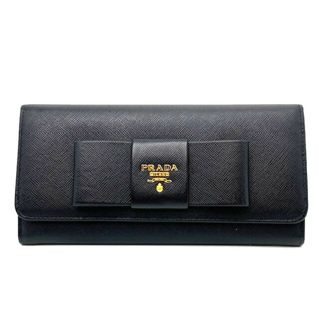 Preloved Prada Black Bow Saffiano Leather Long Wallet H49RDKQ 052224 G