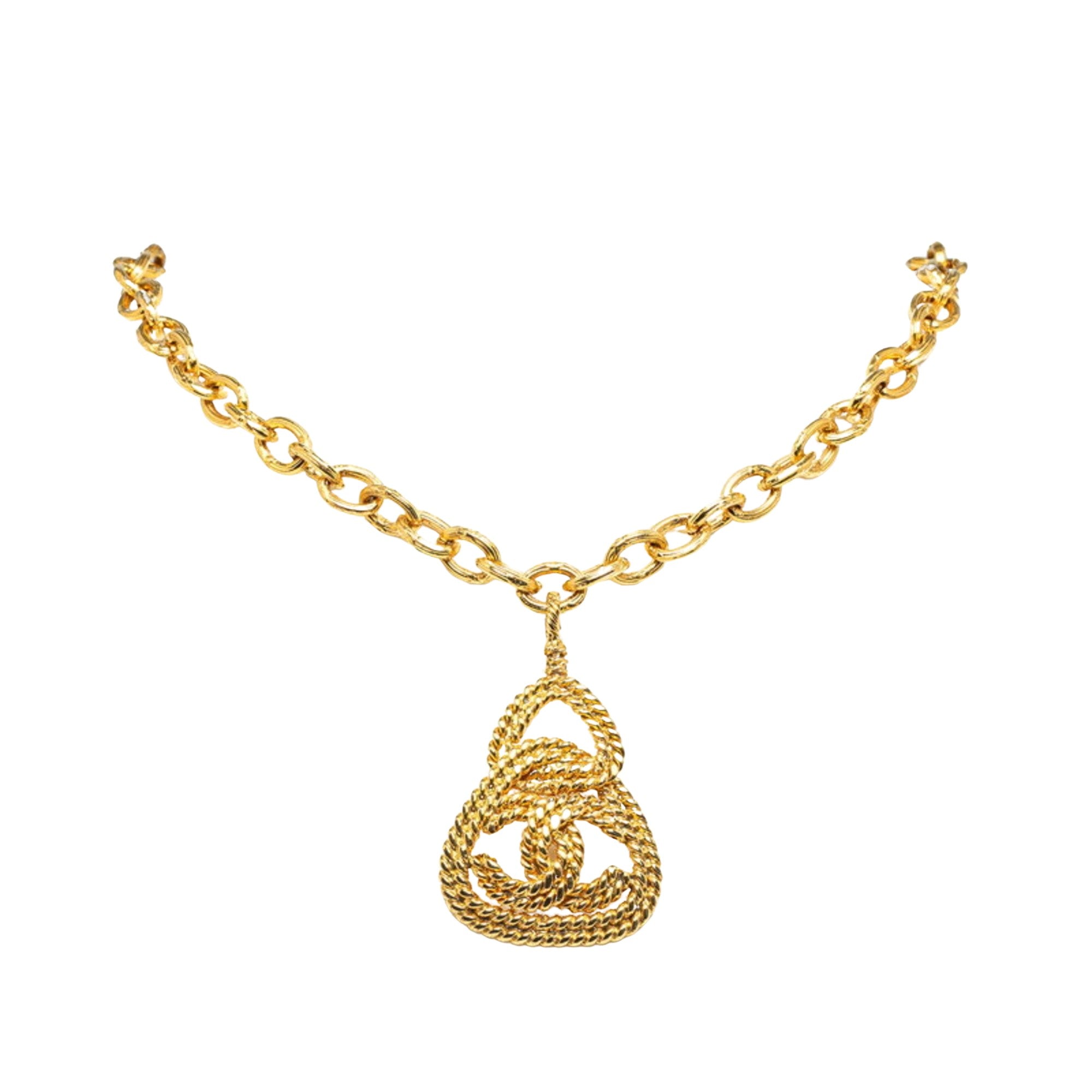 Preloved Chanel Gold CC Coco Mark Rope Triangle Pendant Necklace 93A 072324 G