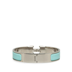 Preloved Hermès Teal Clic H Silver Bracelet Square F 073024 G