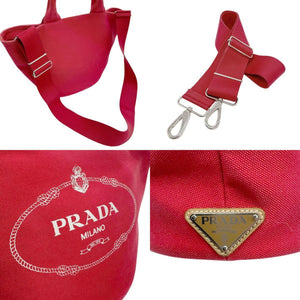 Preloved Prada  Red Canvas 2 way Canapa Medium Convertible Shopping Tote with Zip Pouch. 694D2B6 071724 G