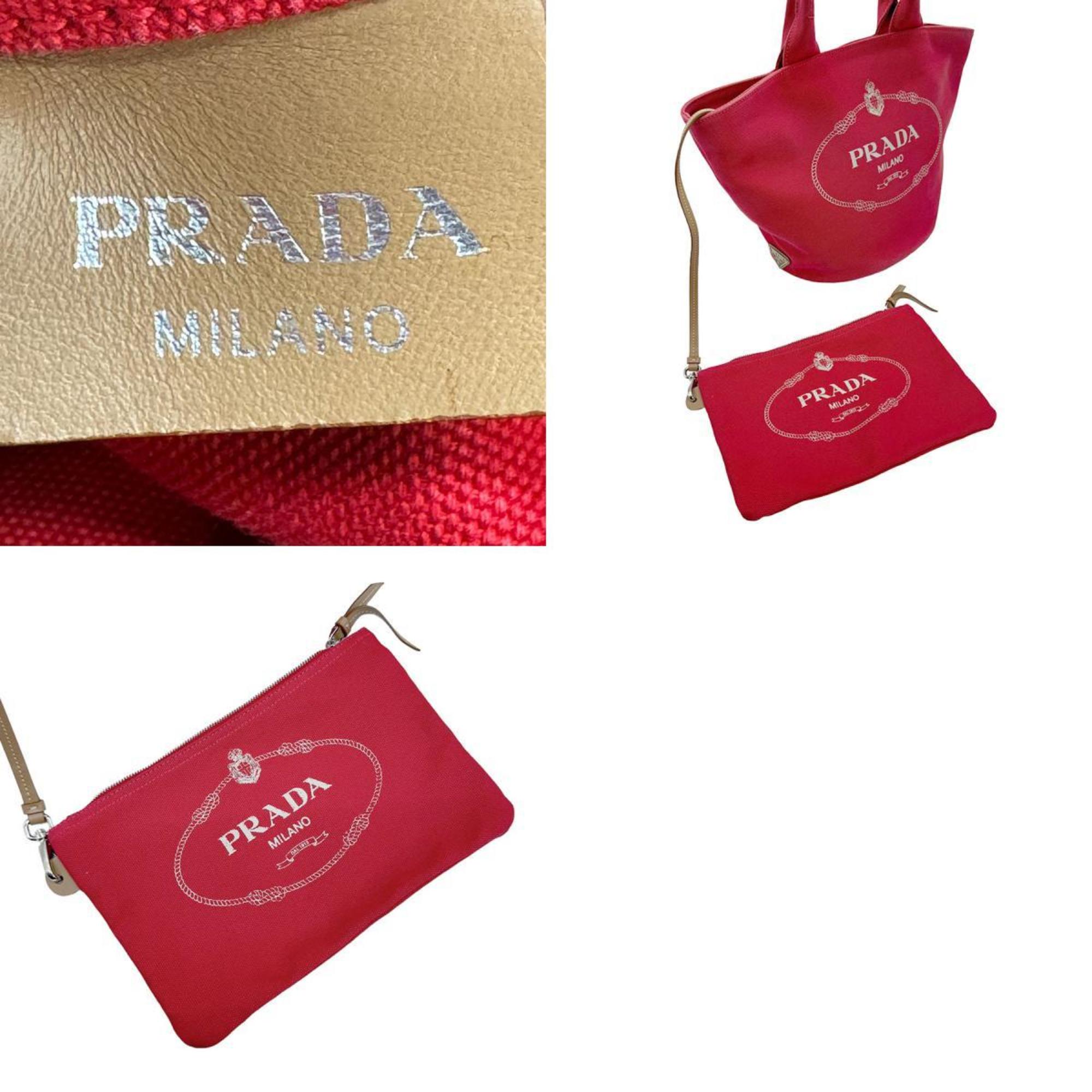 Preloved Prada  Red Canvas 2 way Canapa Medium Convertible Shopping Tote with Zip Pouch. 694D2B6 071724 G