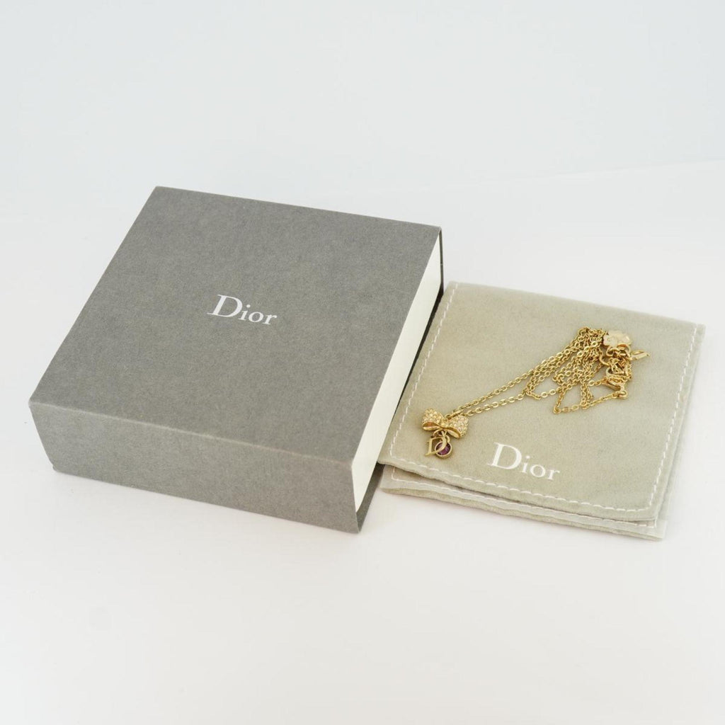 Preloved Christian Dior Gold Rhinestone Bow Necklace 1071927 073124 G $100 off Live show