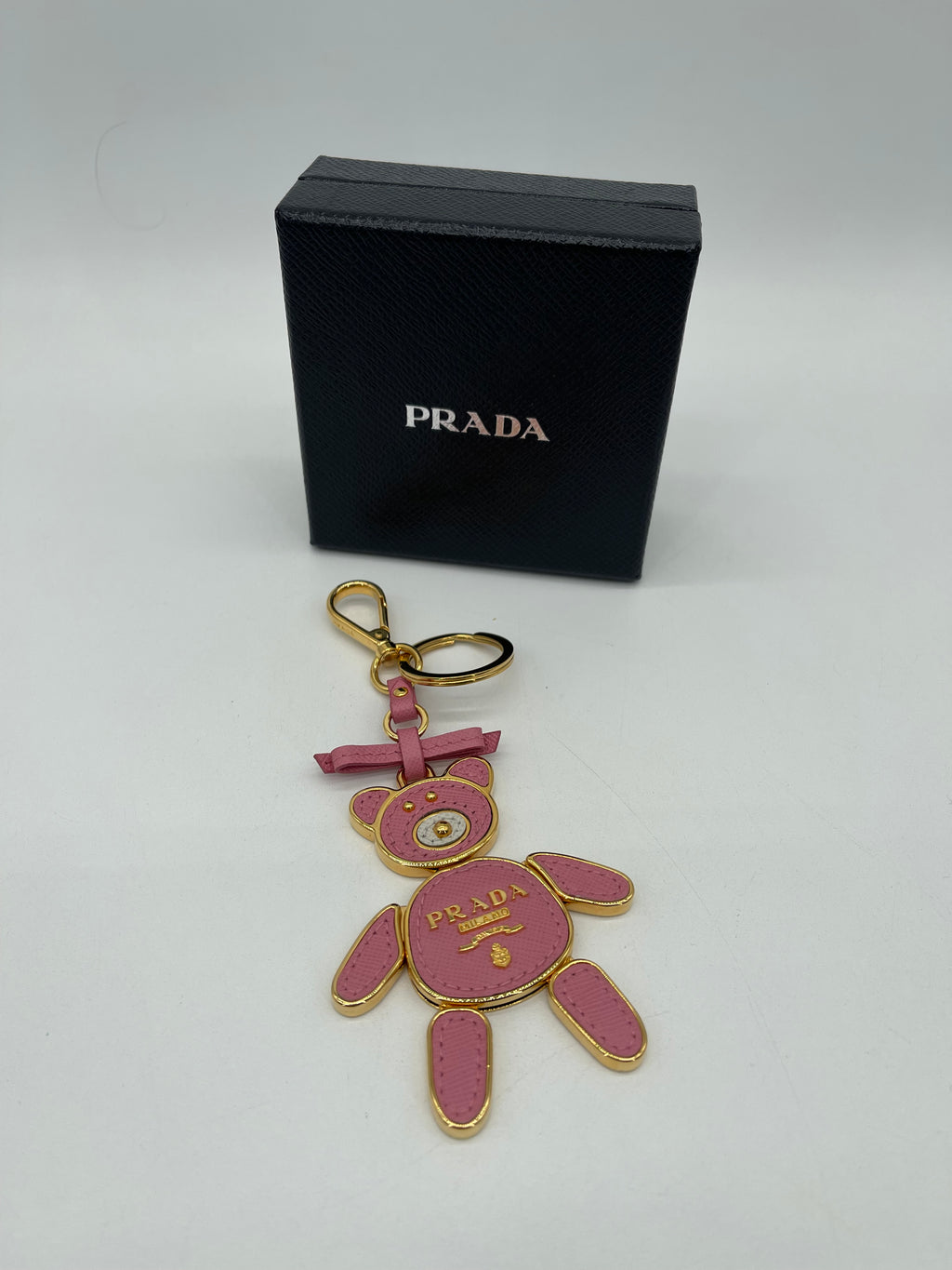 Preloved Prada Pink Saffiano Teddy Bear Bag Charm 02310B 090524 H $80 OFF LIVE SHOW