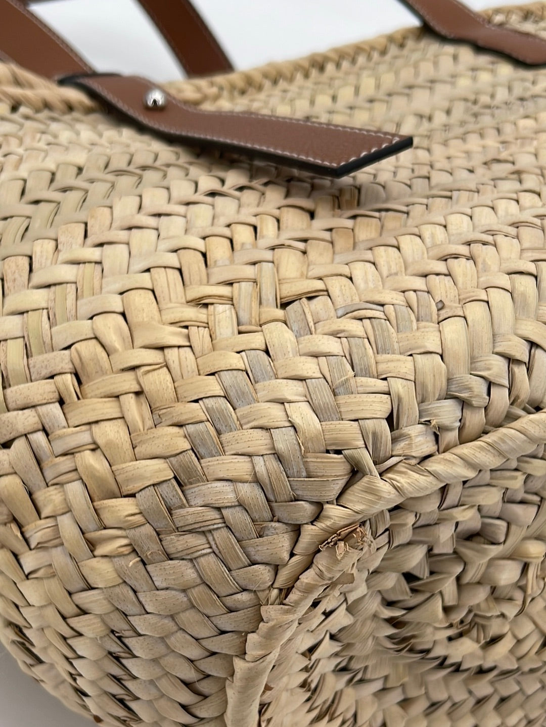 Loewe Beige/Brown Woven Raffia and Leather Cylinder Pocket