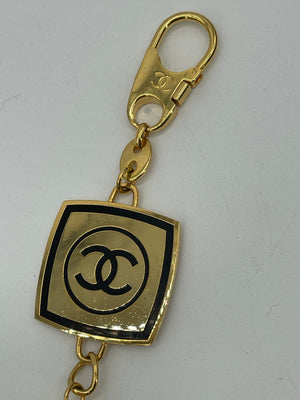 Preloved CHANEL Gold Metal and Black leather Tassel Bag Charm/Key Holder. 080124 P