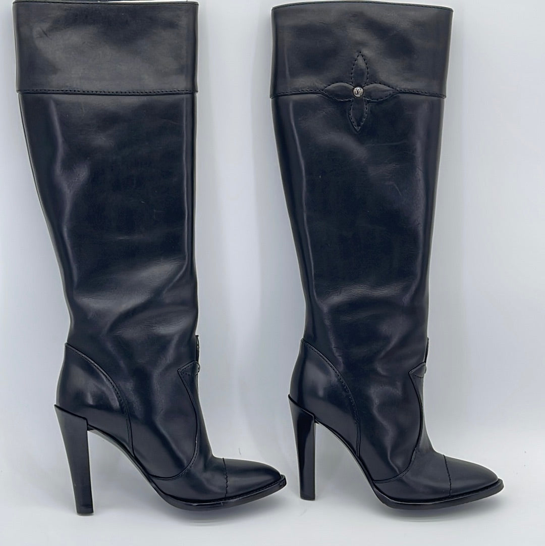 Preloved Louis Vuitton Black Leather Notting Hill Knee High Boots NQ0048 032224 P $750 OFF