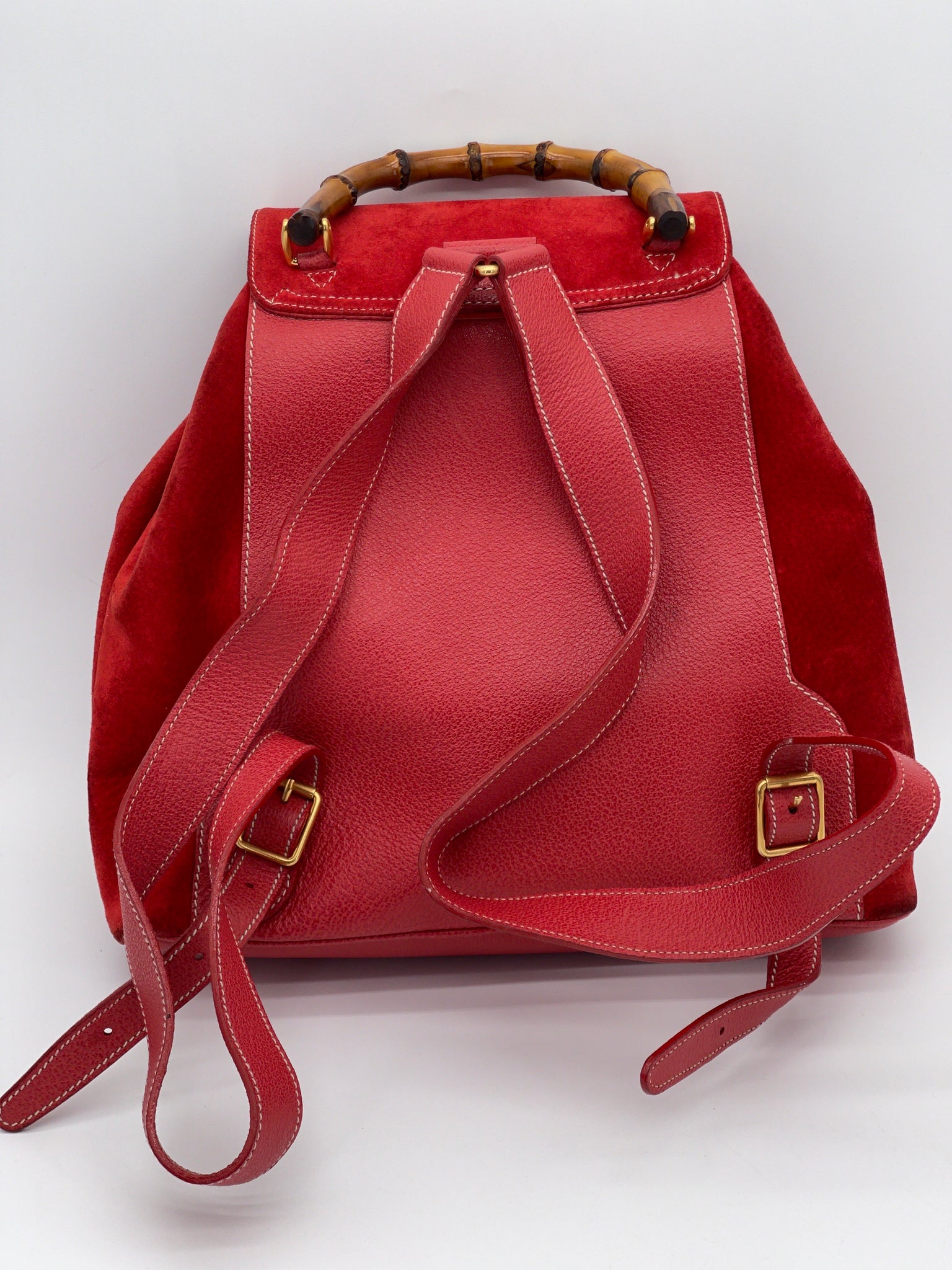 Preloved GUCCI Red Suede Bamboo Backpack 9WY62RX 061224 P