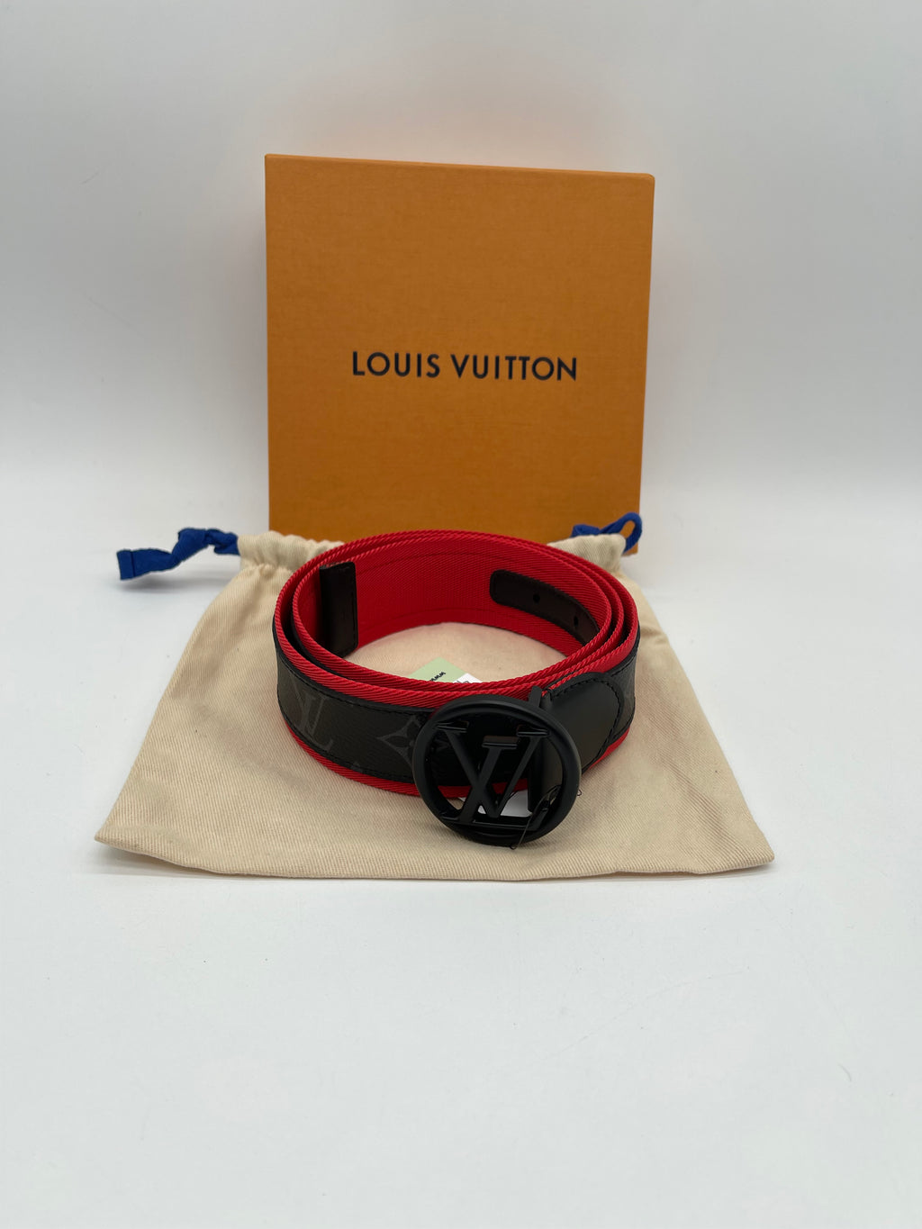 PRELOVED Louis Vuitton Red and Monogram Eclipse LV Circle Belt 4XD9WTH 072524 H