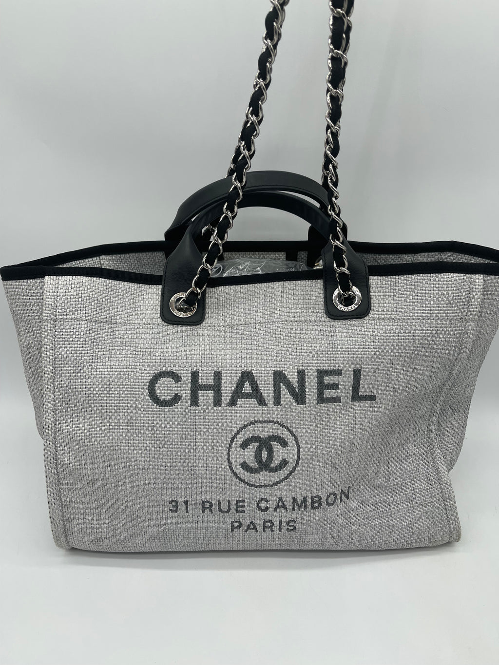 Preloved Chanel Gray Raffia Leather Deauville L Tote (Large). 3JHCX79 120324 P