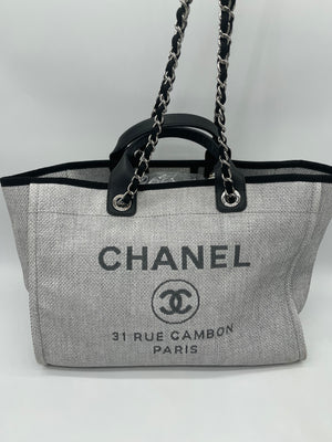 Preloved Chanel Gray Raffia Leather Deauville L Tote (Large). 3JHCX79 120324 P