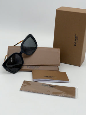 New Burberry Square Black Gradient Sunglasses with checkers on the temple. BV01989057G 092624 H