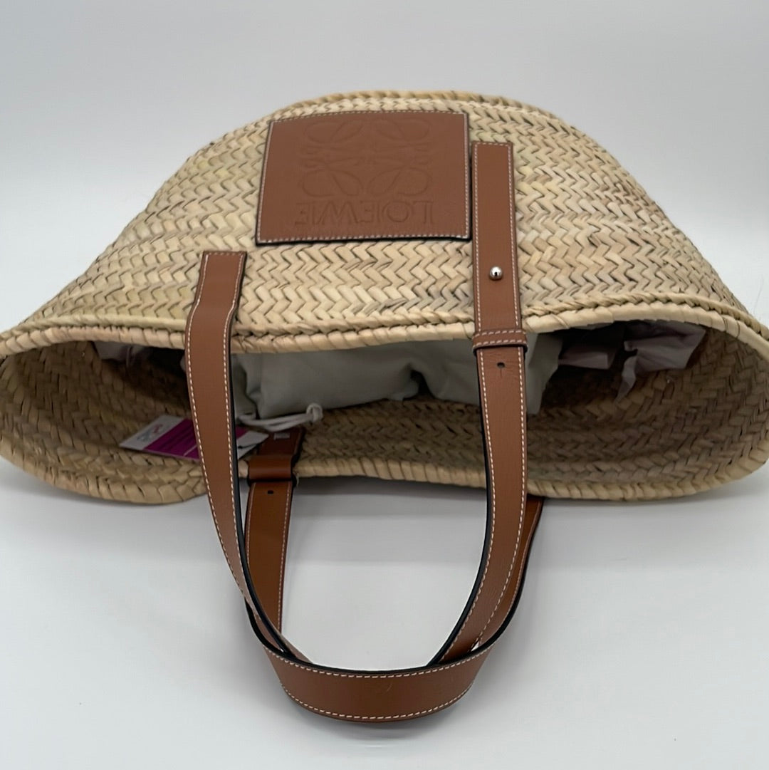 Loewe Beige/Brown Woven Raffia and Leather Cylinder Pocket