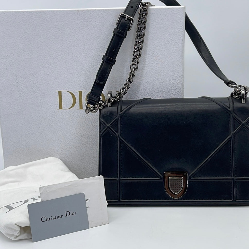 Preloved Christian Dior Black Diorama Flap Bag Grained Calfskin Large  8M7MHKC 051424